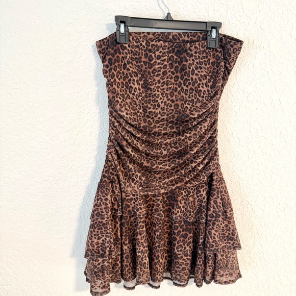 Strapless Leopard Print Ruffled Mini Dress - Picture 5 of 6